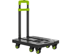 Chariot de transport pliable 49 x 35 x 102 cm vert et noir en métal, plateforme extensible jusqu'à 62,5 cm