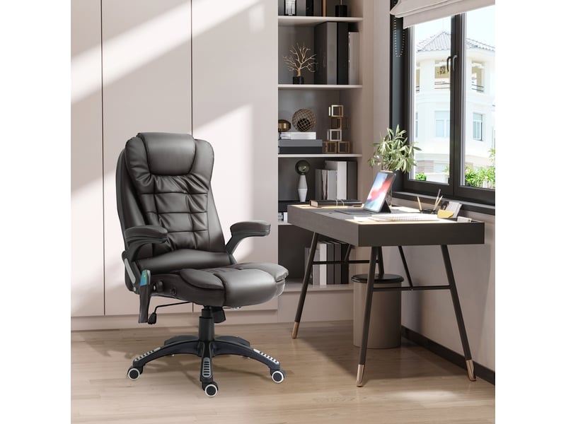  Fauteuil de bureau massant et chauffant, chaise de bureau ergonomique, pu, 62x68x121cm, brun  - Conforama C