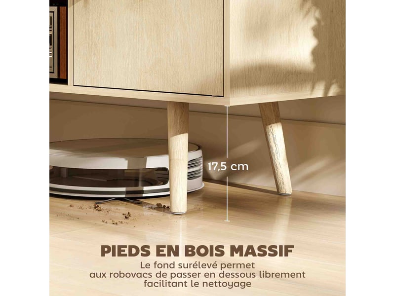  Meuble tv meuble télé pour téléviseur jusqu'à 55 pouces 2 placards et 2 étagères ouvertes effet bois naturel 120x34x50cm  - Conforama R
