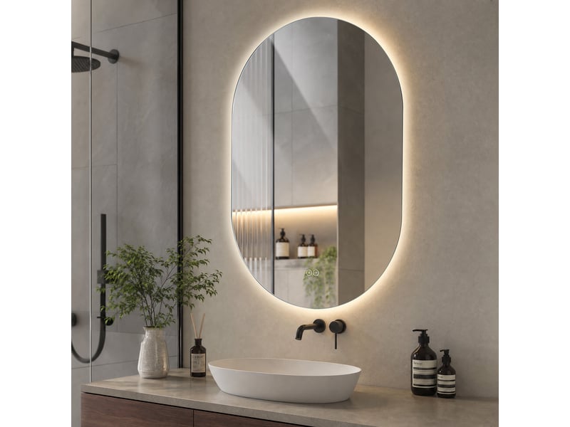 Miroir de salle de bain - 50x80 cm - miroir lumineux mural avec led antibuée, variateur d'intensité et verre de trempé - argenté - Conforama D