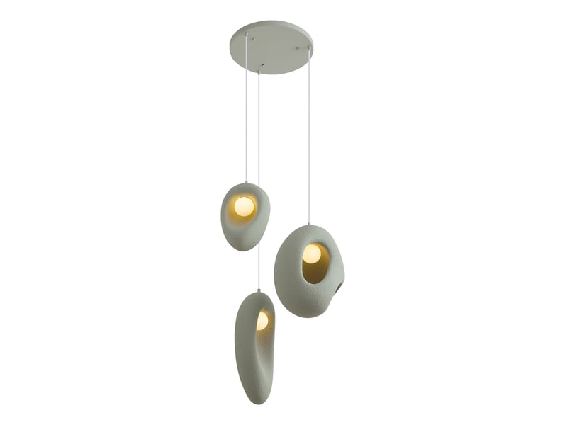 Japandi hanglamp wit met licht groene kap organisch 3-lichts - moonstone  - Conforama E