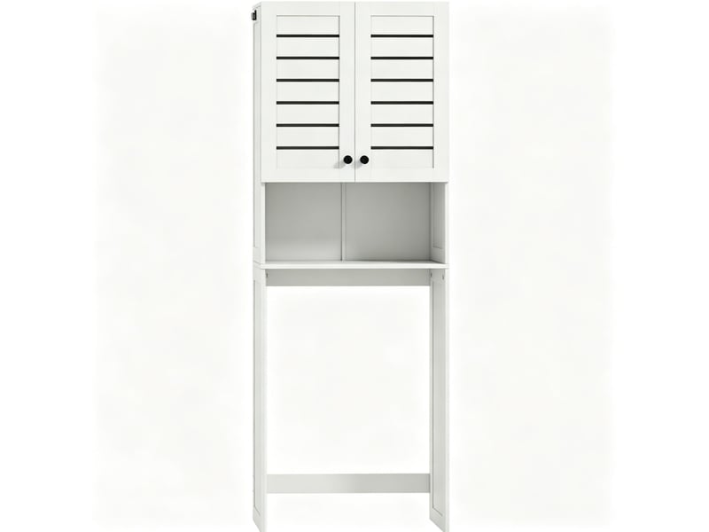  Meuble de rangement au-dessus des toilettes et lave-linge 67x31,5x190 cm portes doubles à lames mdf blanc  - Conforama A