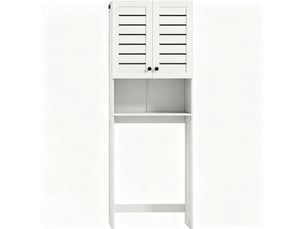 Meuble de rangement au-dessus des toilettes et lave-linge 67x31,5x190 cm portes doubles à lames mdf blanc