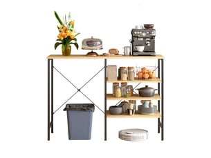Table console multifonctionnelle modulable 120x40x85,5 cm – desserte de rangement avec structure métal noir et étagères effet bois – pour cuisine, salon, entrée et garage – noir et naturel