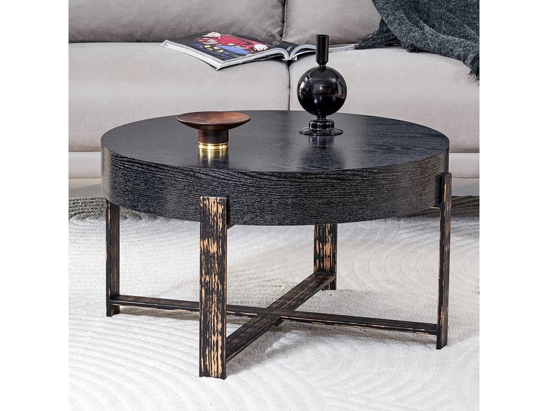 Table basse fixe ronde avec pieds croisés pour salon en mdf et métal ø 68 cm, hauteur 39 cm noire - Conforama D