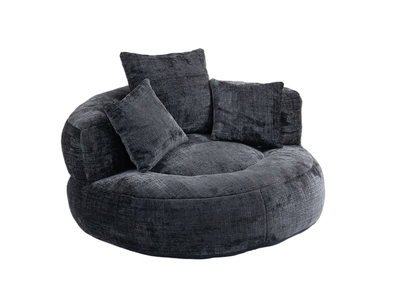 Fauteuil lounge modenvie en chenille noire avec 3 coussins 108 x 108 x 52 cm - Conforama A