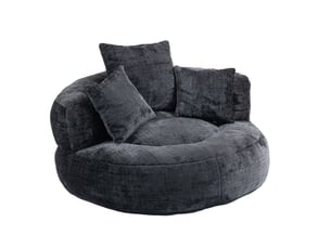 Fauteuil lounge modenvie en chenille noire avec 3 coussins 108 x 108 x 52 cm