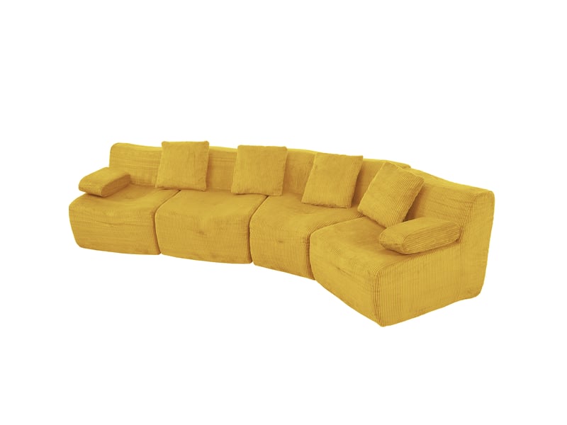  Canapé modulaire tcqpz 4 places 311 x 90 x 65 cm sans montage velours côtelé jaune vif  - Conforama A
