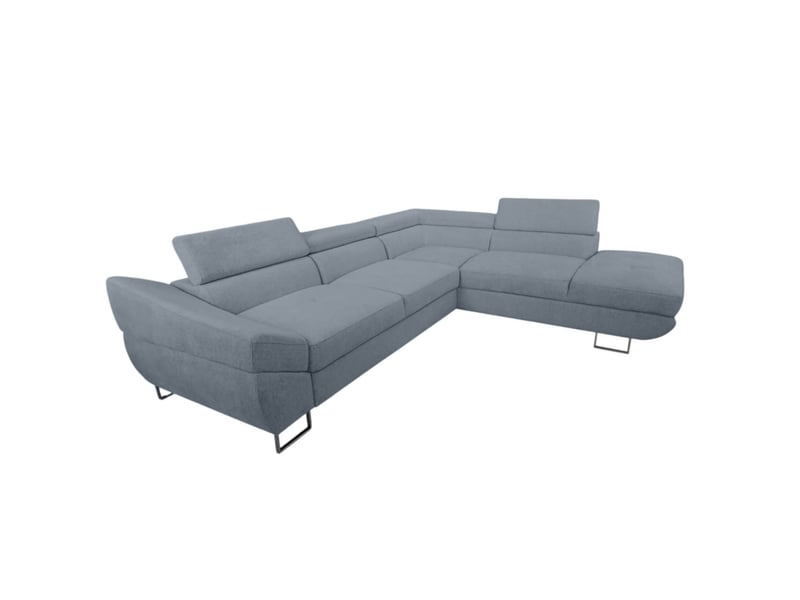  Canapé d'angle cassiope convertible avec coffre en tissu - bleu acier - angle droit CASSIOPE - Conforama C