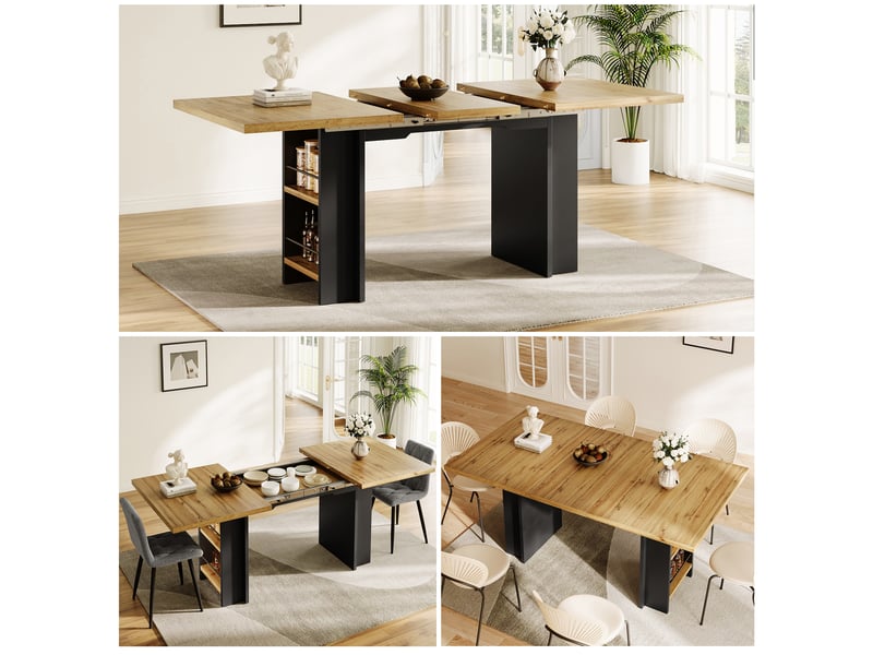  Table extensible avec rangements pour salle à manger en mdf 120-160×80×75 cm bois naturel  - Conforama D