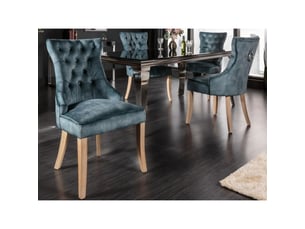 Lot de 2 chaises regina bleu grisé en velours capitonné – anneau argenté et pieds en bois clair