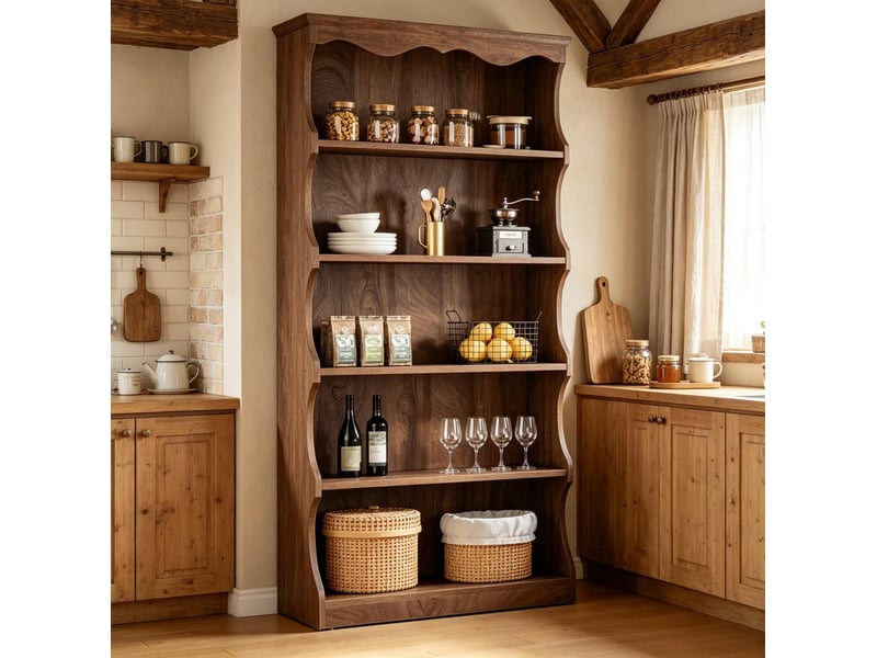  Bibliothèque étagère marron foncé en mdf, 5 niveaux ouverts, design courbé, 80 x 30 x 178 cm pour salon et bureau  - Conforama E