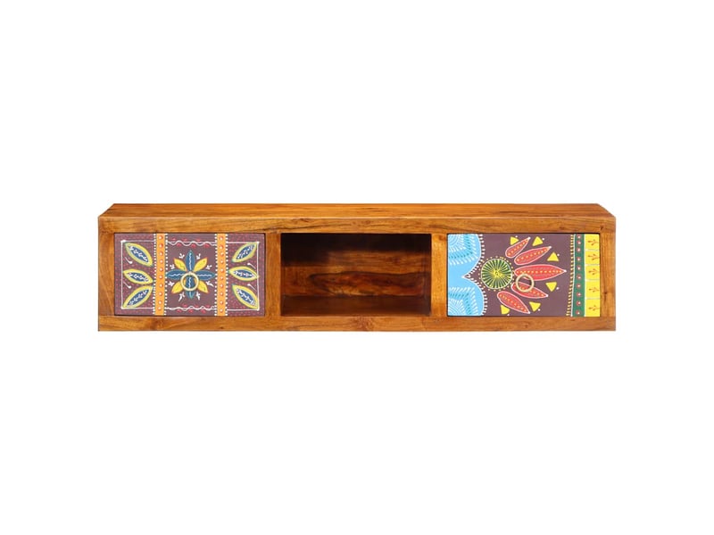  Meuble tv - banc tv - meuble de rangement mural multicolore 100x30x22 bois massif d'acacia  - Conforama E