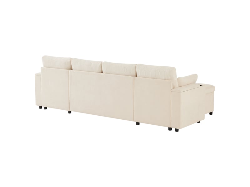  Canapé-lit u lora beige 4 places avec rangement, porte-gobelets, coussins et fonction couchage multifonctionnelle  - Conforama E