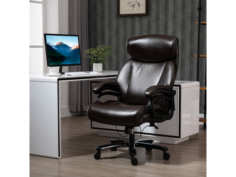  Fauteuil de bureau ergonomique marron, similicuir, rembourrage épais, hauteur réglable  - Conforama C