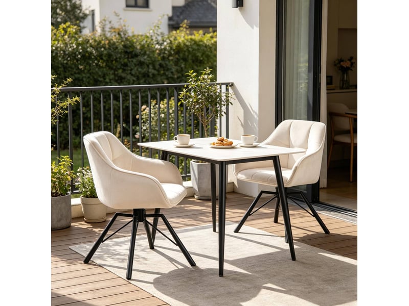  Lot de 2 chaises de salle à manger pivotantes à 360° avec accoudoirs et dossier rembourré en velours blanc crème  - Conforama E