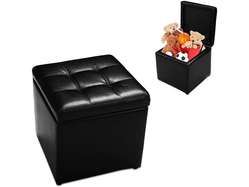 Tabouret Ottoman Pouf Repose-Pied COSTWAY Cuir PU Blanc 40x30x24cm