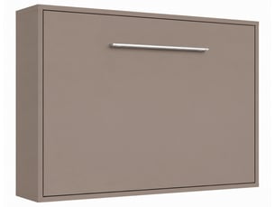 Lit escamotable horizontal avec étagères intérieures biblo - poignée acier brossé 89cm-avec matelas-90x180-cadre taupe-façade taupe