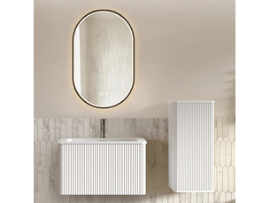Armoire de salle de bain avec meuble sous vasque, meuble latéral et miroir led pour salle de bain moderne et ordonnée