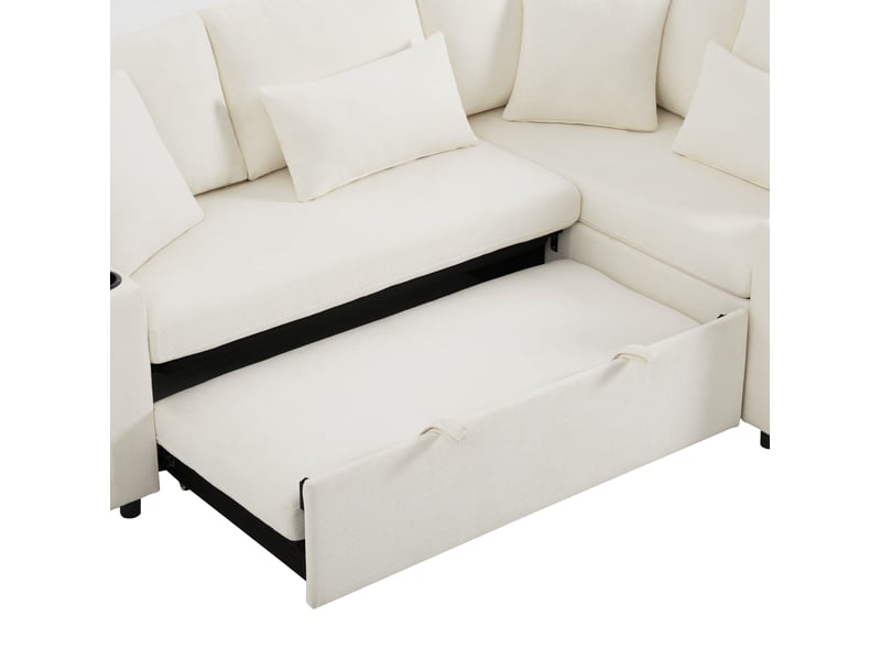 Canapé d’angle convertible 206,5x141x86 cm en chenille avec rangement et port usb beige chicfurn - Conforama E