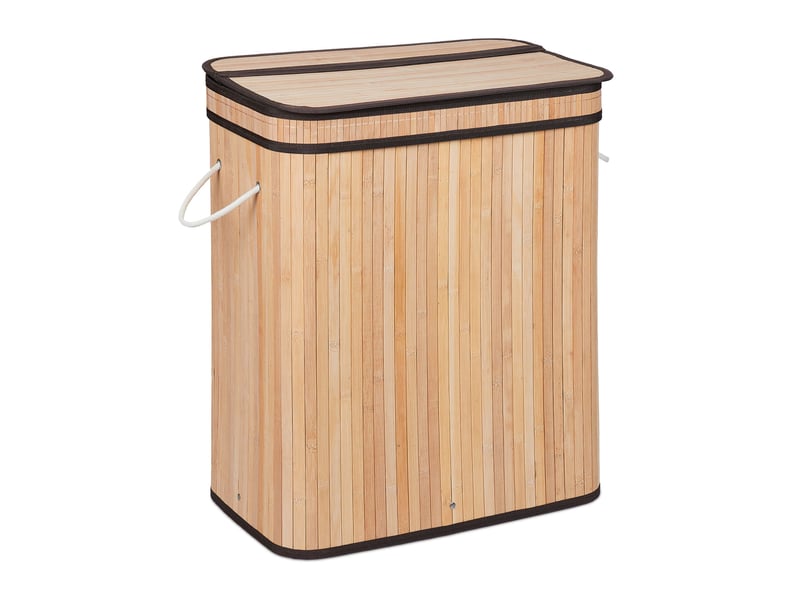  Panier à linge trieur décoratif salle de bain 63 x 55 x 35 cm avec 3 compartiments en bambou naturel 13_0011566  - Conforama A