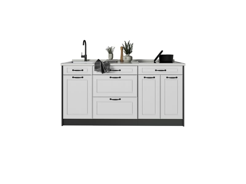 Vicco bloc de cuisine, blanc campagneanthracite, 160cm sans plan de travail  - Conforama E