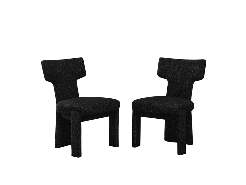  Lot de 2 chaises de salle à manger en chenille noir et gris, pieds en bois d'hévéa  - Conforama A