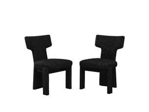 Lot de 2 chaises de salle à manger en chenille noir et gris, pieds en bois d'hévéa