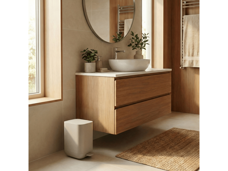  Panier de salle de bain rectangulaire avec pédale invi, 7 l, beige  - Conforama B