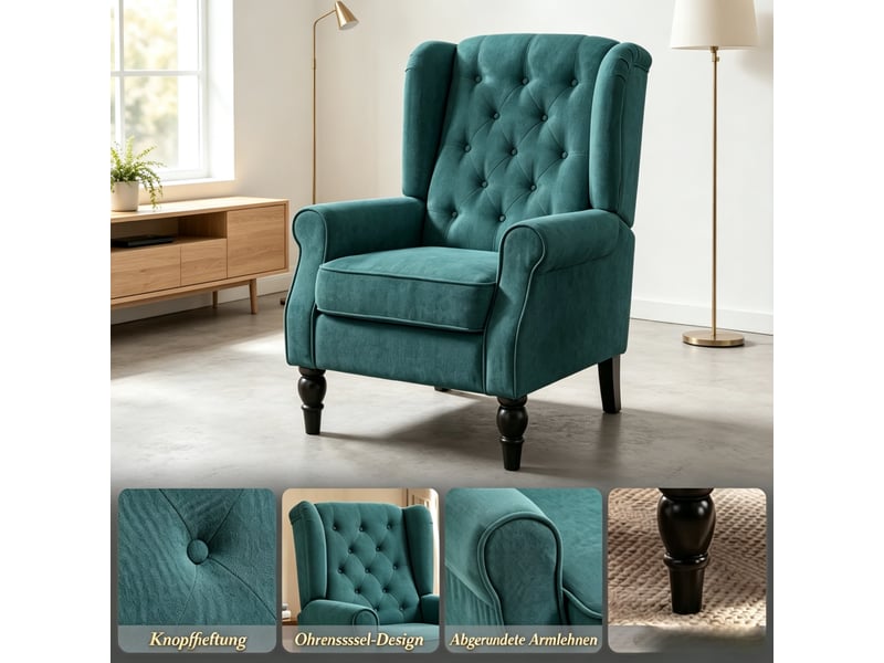  Fauteuil de salon capitonné, assise large, pieds en bois, style classique, grand confort (uniquement avec fauteuil lounge)  - Conforama E