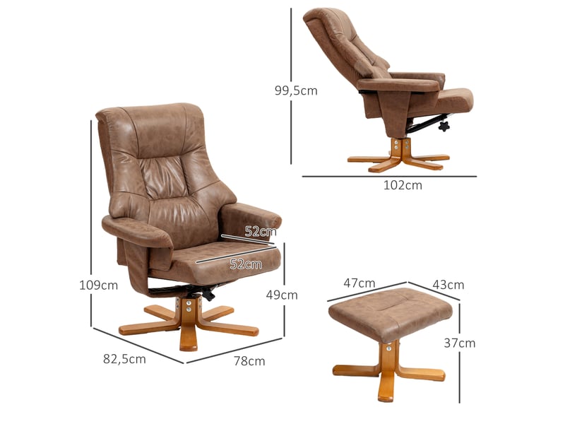  Fauteuil de relaxation, fauteuil pivotant, fauteuil inclinable, 78x82.5x109cm, marron  - Conforama E