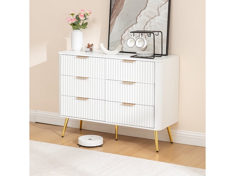  Commode de rangement, avec 6 tiroirs, glissières à fermeture douce et dispositif anti-basculement, chambre  - Conforama C