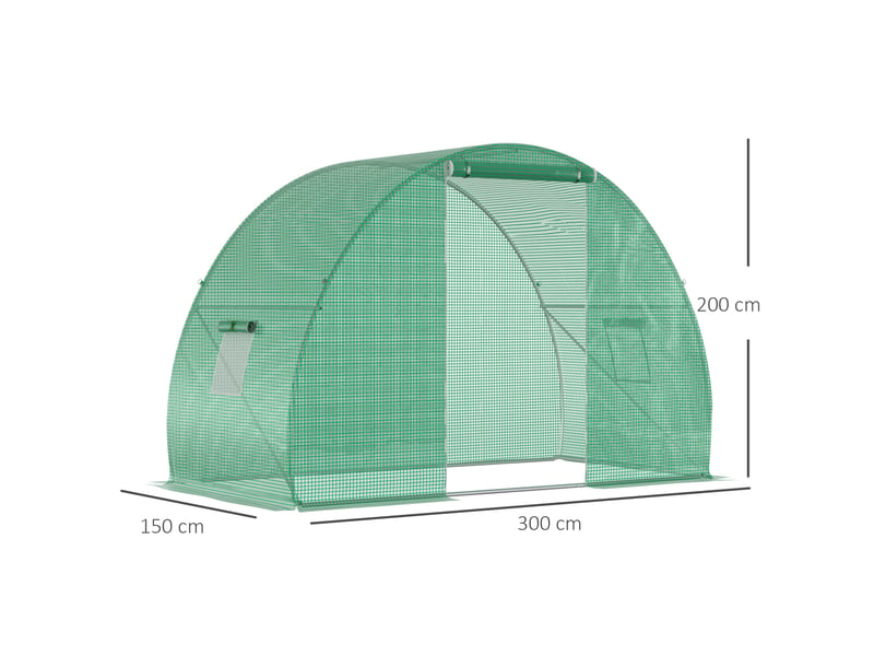  Serre tunnel jardin hivernage 4,5 m², 3lx1,5lx2h m, acier renforcé, porte zippée, 2 fenêtres enroulables, vert.  - Conforama E