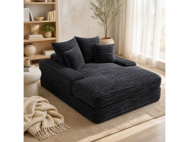  Méridienne modenvie en velours côtelé gris 135 x 165 cm avec 4 coussins  - Conforama E