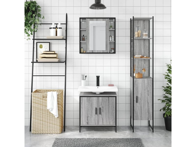  Ensemble d'armoires de salle de bain 3 pcs sonoma gris  - Conforama C