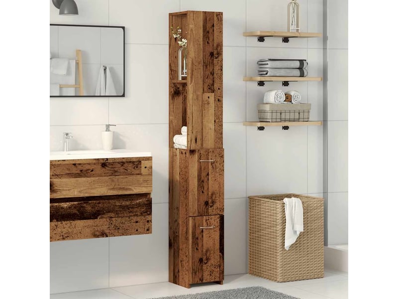  Armoire de salle de bain, meuble de rangement vieux bois 25x25x170cm bois ingénierie  - Conforama C