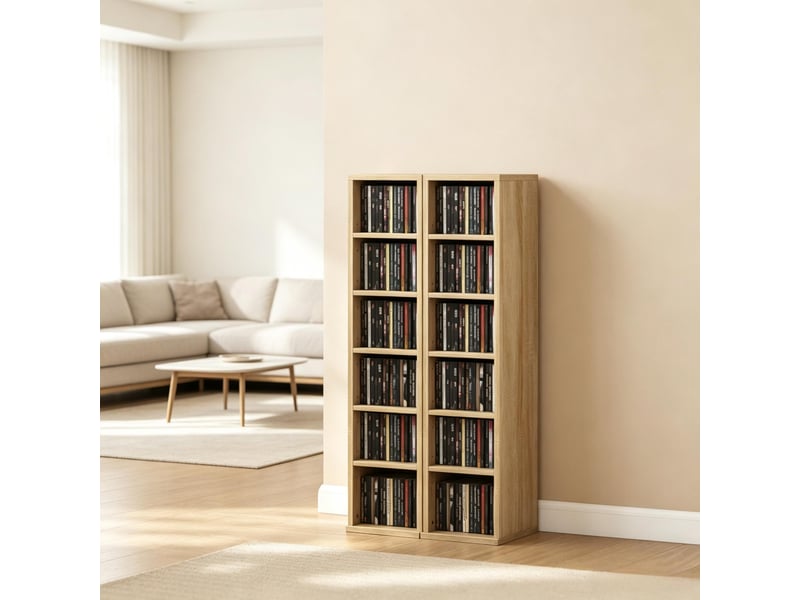  Lot de 2 meubles de rangement cd 21x22,5x88,5 cm effet chêne, 12 compartiments  - Conforama B