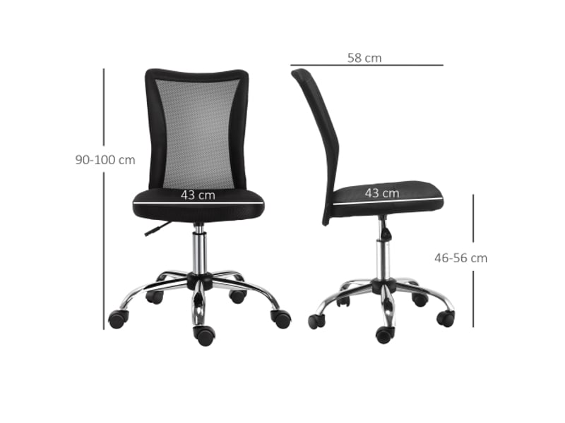  Chaise de bureau ergonomique sans accoudoirs, réglable en hauteur, noire, charge 100 kg  - Conforama C