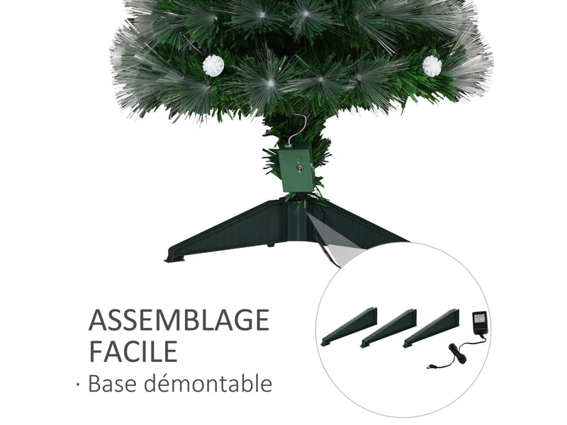  Sapin de noël artificiel lumineux 90h cm fibre optique led + 14 ampoules + support pied 90 branches étoile sommet brillante vert  - Conforama W