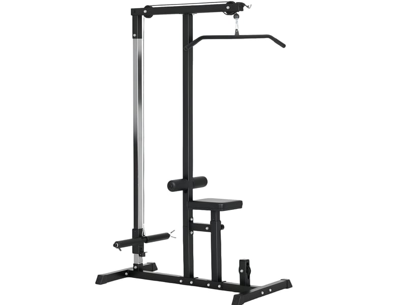 Station de musculation multifonctionnelle noire en acier, siège réglable sur 3 hauteurs, poulie, 107 × 120 × 190 cm - Conforama A