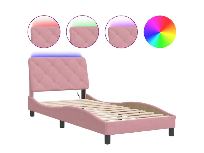  Lit simple- lit adulte -  cadre de lit avec led sans matelas rose 80x200 cm velours  - Conforama A