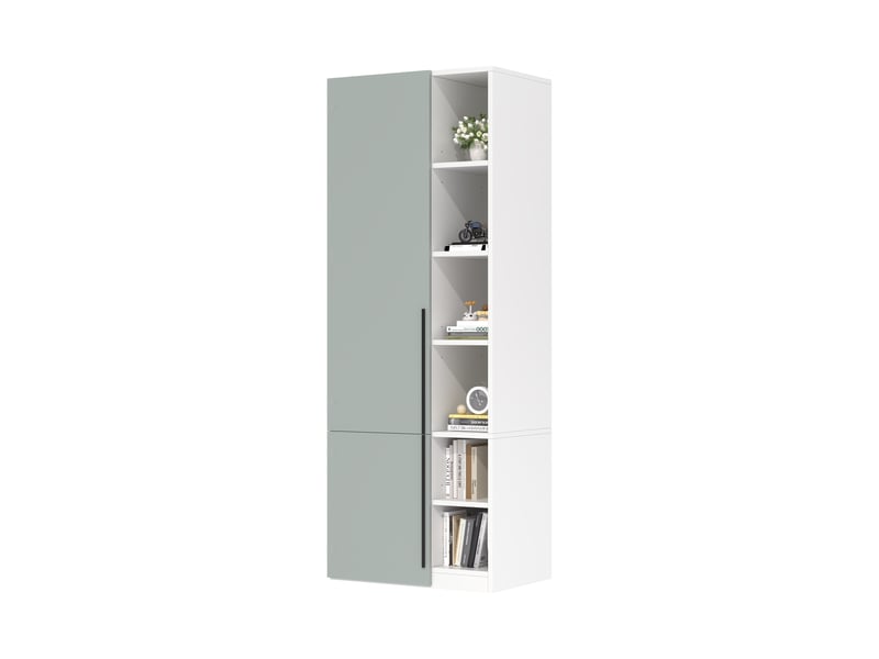 Armoire de chambre grise 70x50x200 cm avec penderie et 10 compartiments de rangement - Conforama W