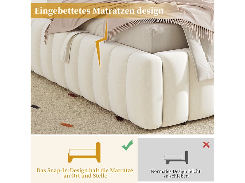  Lit coffre hydraulique 90x200 cm enfant ado rembourré en velours beige avec tête de lit fleur, rangement et sommier à lattes Morn Vibe - Conforama D