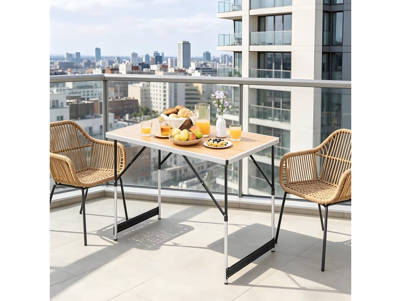 Table de camping pliante ulevr à hauteur réglable, 100 x 60 cm, 4 hauteurs de 73 à 94 cm, plateau mdf, structure en aluminium, chêne clair - Conforama D