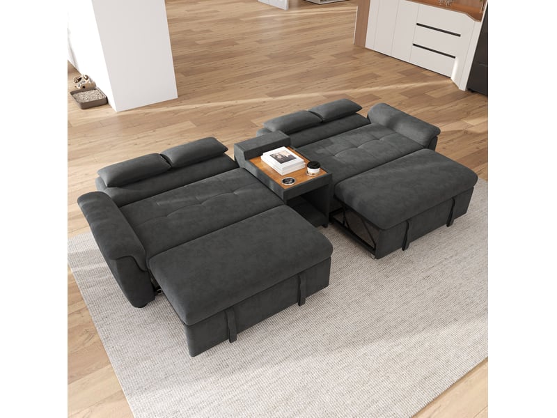  Canapé-lit en u 284x138x89 cm double couchage chenille gris foncé  - Conforama E
