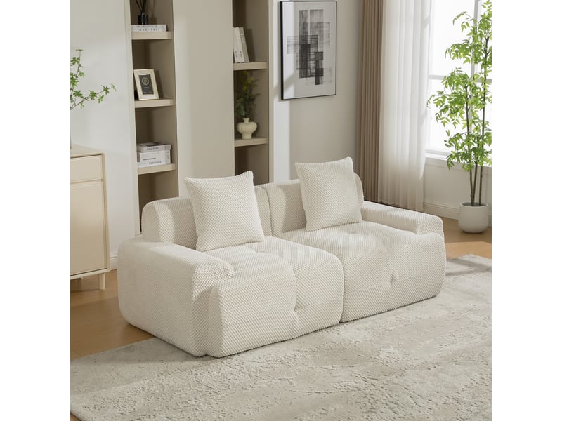  Canapé modulable 3 places en chenille beige, 190 x 89 x 75 cm, sans montage, livré compressé, base antidérapante, coussins inclus, pour le salon CARDUME ESTIVAL - Conforama B
