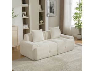 Canapé modulable 3 places en chenille beige, 190 x 89 x 75 cm, sans montage, livré compressé, base antidérapante, coussins inclus, pour le salon