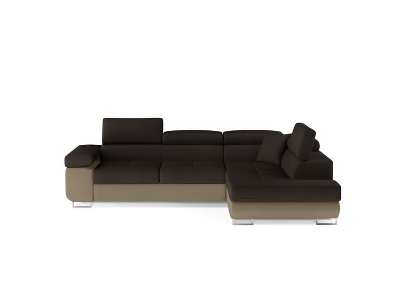  Canapé d'angle convertible menton marron chocolat et beige – angle droit avec coffre  - Conforama A