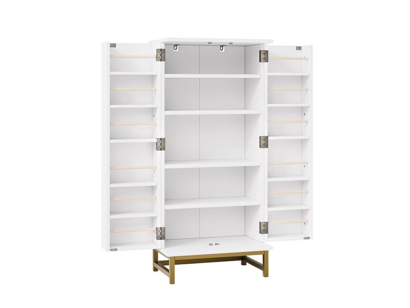  Buffet moderne blanc et or avec étagères réglables, meuble de rangement cuisine, salle à manger et salon  - Conforama E