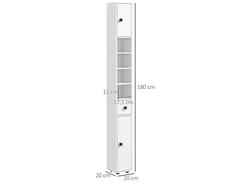  Meuble de salle de bain haut, 20x20x180 cm, avec tiroir et 4 niches, blanc  - Conforama C